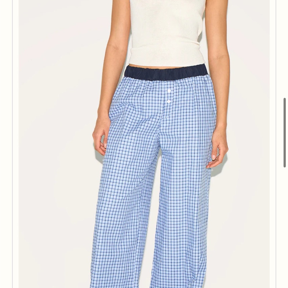Blue Checkered Boxer Wide-Leg Pants